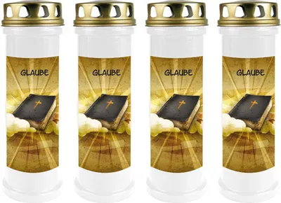 Produktbild von Grabkerze Weiß 4er Pack, Brenndauer: 100 Stunden ( je Kerze ), Motiv: Glaube