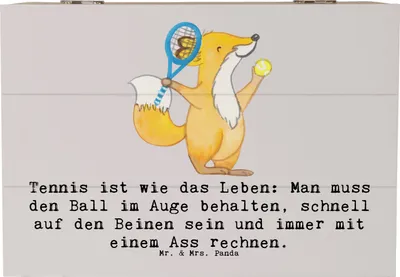 Produktbild von Mr. & Mrs. Panda Truhe Tennis Lebensweisheit 22 x 15 cm - Grau Pastell - Geschenk, fotobox, Teamsport, Sportler, Tennistraining, Ass rechnen, Geschenke, geschenkkiste