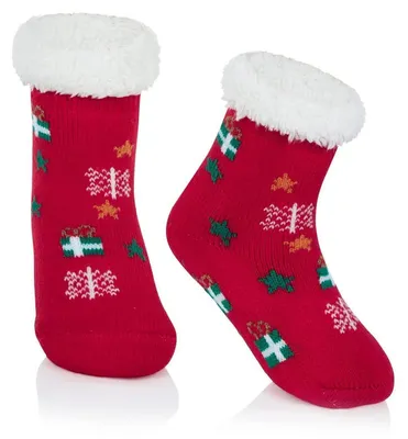 Produktbild von Kindersocken Thermo Weich Flauschig Warm Dick Kuschelsocken Haussocken Bodensocken 3-6 Jahre Rot