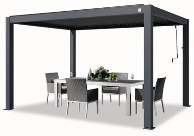 Produktbild von PRIMEYARD Pergola 3x4 m Aluminium Pfosten mit Lamellendach aus Aluminium anthrazitfarbene Terrassenüberdachung
