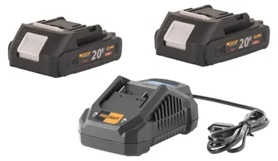 Zdjęcie produktu dla Zestaw startowy Procraft 20 V 20/4A szybka ładowarka + 2x akumulator 20/2A 2,0 Ah