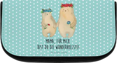 Produktbild von Mr. & Mrs. Panda Kulturtasche Bären mit Blumenkranz - Türkis Pastell - Geschenk, Kosmetiktasche, Mama, Kulturbeutel, Organizer Tasche, Mutti, Bär, Muttertag, Familie