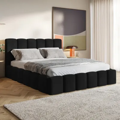 Produktbild von MOTIVENA Nunu Bubble Polsterbett 160x200 mit Bettkasten, Holz Lattenrost, Bubble Bett 160x200 Schwarz Samt (Amor 22)