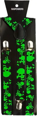 Produktbild von Oblique Unique Hosenträger Uni verstellbar Y -Form - schwarz-neon grün Totenköpfe