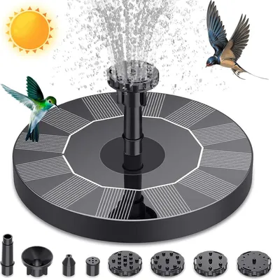 Produktbild von Schwimmender Solarbrunnen (1,5 W) – 6 Düsen – 16 cm – Keine Batterie erforderlich – Für Teich/Garten/Terrasse