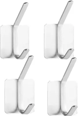 Immagine prodotto di Ganci autoadesivi da parete in acciaio inossidabile 304, argento – Set da 4 pezzi, dimensioni 4,5 x 4,5 x 4 cm – Resistenti alla ruggine, impermeabili, montaggio senza viti, ideali per bagno, cucina e ingresso