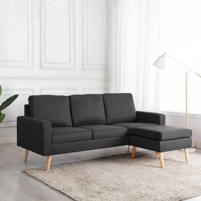 Produktbild von vidaXL 3-Sitzer-Sofa mit Hocker Dunkelgrau Stoff