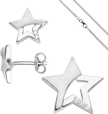 Produktbild von Kinder Schmuck-Set Stern 925 Silber mit Zirkonia Ohrstecker Anhänger Kette 42cm