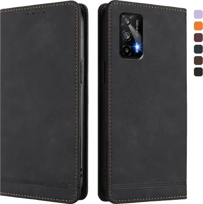 Produktbild von Hülle für Realme GT 5G/Realme GT Neo, Retro Kunstleder Ständer Klapphülle mit Kartenfächer und Magnetische Schwarz