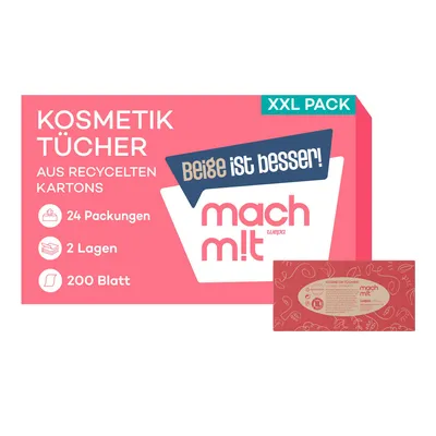 Produktbild von machm!t PURE Kosmetiktücher in der Box - Vorratspack mit 24 x 200 Blatt - 2lagig - frei von Bleichmitteln - extrem weich & nachhaltig -  Germany