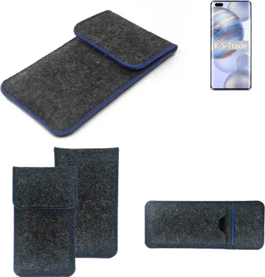 Produktbild von K-S-Trade Handy-Hülle Schutz-Hülle kompatibel mit Huawei Honor 30 Pro+ Filztasche Pouch Tasche Case Sleeve Filzhülle dunkelgrau, blauer Rand