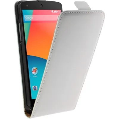 Produktbild von PhoneNatic Kunst-Lederhülle kompatibel mit Google Nexus 5 - Flip-Case weiß + 2 Schutzfolien