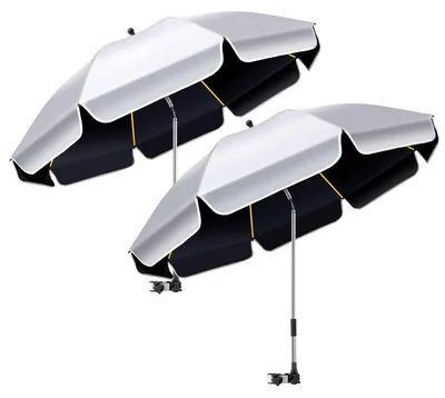 Obrázok produktu pre Sada dvoch plážových stoličiek a slnečníka s priemerom 124 cm, s držiakom, s UV ochranou UPF50+, otočný o 360°, striebornej farby
