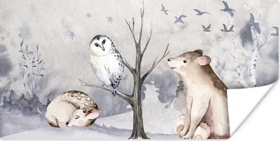 Produktbild von MuchoWow® Poster Winter - Wald - Tiere 40x20 cm - Poster für die Wand - Poster Schlafzimmer