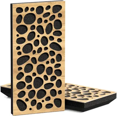 Obrázok produktu pre Balenie 4 kusov – Tenké, zvukovoizolačné akustické panely K3 – difúzne panely | 50x25 cm | Reflexia | Hrúbka – Farba: [33 mm | Dub]