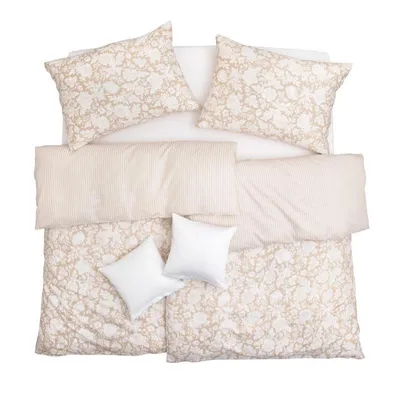 Produktbild von SCANquilt povlečení SATÉN PLUS rostliny+proužky béžovobílá 100% dlouhovlákná česaná bavlna 140 x 200/70 x 90 cm