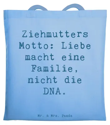 Produktbild von Mr. & Mrs. Panda Shopping Tasche Spruch Ziehmutter Liebe - Sky Blue - Geschenk, Stiefmutter, Fürsorge, Uni, Dankbarkeit, Stoffbeutel, Einkaufstasche, Geschenke, Freude
