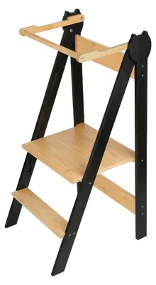 Produktbild von Klappbarer Montessori Lernturm - Küchenhelfer Tritthocker für Kinder 2–6 Jahre - Holz - Rutschfeste Trittfläche - Selbstmontage - Schwarz