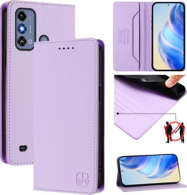 Produktbild von Lederhülle für ZTE Blade A53 Hülle Flip Brieftasche Kartenfächern Ständer Schutzhülle Violett