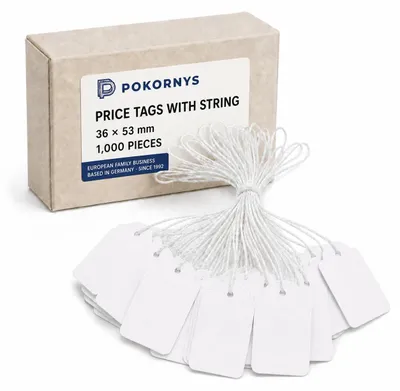 Preisauszeichnungsetiketten mit Kordel, 36 x 53 mm, 1000 Stück, weiß