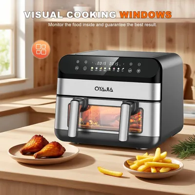 Productafbeelding van Dubbele mand heteluchtfriteuse, 9 liter, 2400W, touchscreen, 8 bakprogramma's