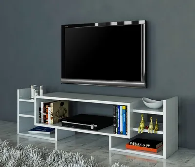 Produktbild von Skye Decor, Sema - White, TV-Einheit, Weiß, 100 % MELAMINBESCHICHTETE SPANPLATTEN, 115 x 29,6 x 38,2 cm