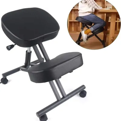 Immagine prodotto di Sedia ergonomica per inginocchiarsi, cuscino ortopedico in schiuma, regolabile in altezza, nero