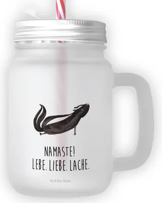 Produktbild von Mr. & Mrs. Panda Glas Stinktier Yoga - Transparent - Geschenk, Lebe, Trinkgefäß, Eiskaffee, Mit Strohhalm, Cocktailglas, Raubtier, Liebe, Namaste, Stinki, Mason Jar