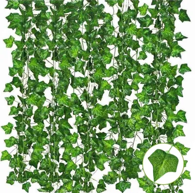 Image de Guirlande de lierre artificielle, 12 éléments, guirlande de lierre artificielle à suspendre, 210 cm, plantes artificielles, vrilles de lierre pour l'intérieur, le balcon, le jardin, la décoration de fête (vert)