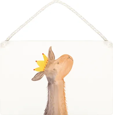Produktbild von Mr. & Mrs. Panda Schild Lamakopf König DIN A5 - Weiß - Geschenk, Türschild, Mama, Lamas, wandtafel, kleine aufmerksamkeit, Lama, Papa, wandhänger, Freundin, Abitur