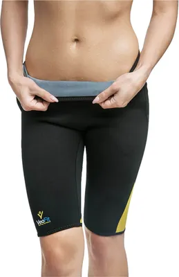 Produktbild von VEOFIT-Damen Kurze Schwitzhose zum Abnehmen – Ideal für einen Flachen Bauch, Feine Oberschenkel und Gekräftigten Gesäße -ANGEBOTEN: Hülle + Fitness Trainingsprogramm mit Ernährung Tipps - Grosse M
