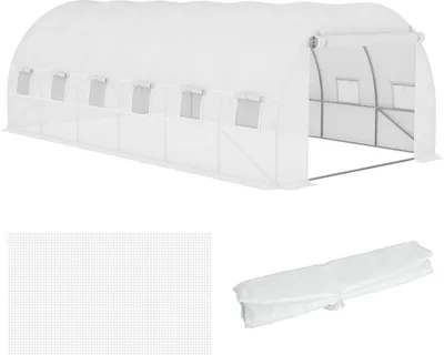 Produktbild von Ersatzfolie Ersatzabdeckung 600 x 300 x 200 cm mit Fronttür, 12 Fenster reißfest Gewächshausfolie, Gartenfolie für Gewächshaus, Treibhaus, Frühbeet, Weiß