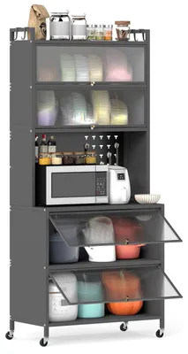 Productafbeelding van FANTASK keukenkast, keukenplank op wielen met werkblad, prikbord en haken