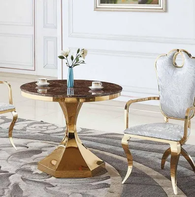 Immagine prodotto di Tavolo da pranzo mobili legno moderno acciaio inox soggiorno design nuovo oro