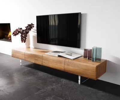 Produktbild von DELIFE Lowboard New Live-Edge 200 cm Akazie Natur 4 Türen Acrylfuß