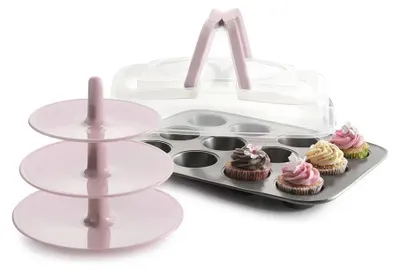 Produktbild von Ibili Muffin-Zubereitungs- und Servierset, Kohlenstoffstahl/Polypropylen, 37 x 29 cm, schwarz/lila