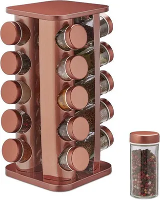 Produktbild von Famanu Kräuterregal drehbar mit 20 Gläsern aus Edelstahl und Glas in Kupfer - Küchenorganizer