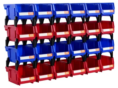 Produktbild von 24er-Set Stapelboxen in Blau und Rot (je 12 Behälter)