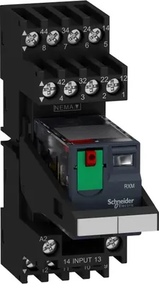 Obrázek produktu pro Schneider Electric miniaturní zásuvné relé s LED RXM, 4 přepínací kontakty, AC, 230V, 6A, šroubová svorka (RXM4AB2P7PVM)