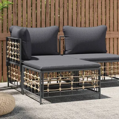 Image de The Living Store Tabouret de jardin avec coussin gris foncé Poly rotin