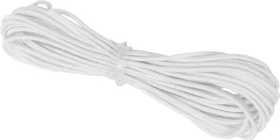 A coiled white elastic cord is shown against a white background.