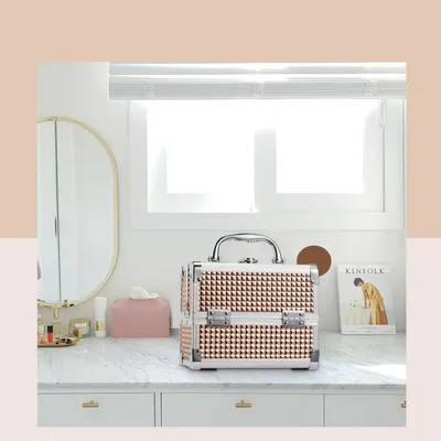 Produktbild von Kosmetikbox mit Spiegel rosa 19x15x16cm