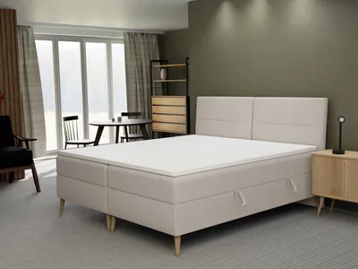 Obrázek produktu pro Postel FEDVE se skříňovými pružinami Ložnicová postel MUDAN se 2 zásuvkami, manželská postel s matrací Bonell a topperem 180x200