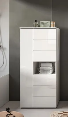 Produktbild von Standschrank breit Vira | weiß / weiß Hochglanz