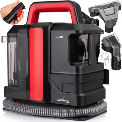 Zdjęcie produktu dla Odkurzacz piorący LEHMANN EASYWASH do dywanów i tapicerki + zestaw ssawek ssawka szeroka i wąska, spot clean, na mokro i sucho spotter 750W