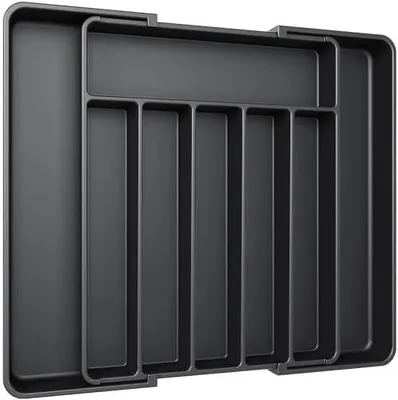 Produktbild von Besteckkasten für Schubladen -Abnehmbar Besteckeinsatz für Schubladen, Erweiterbar Praktischer Schubladeneinsatz, Effiziente und Vielseitiger Küchen Organizer, Schwarz, Groß