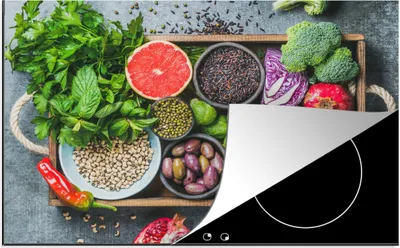Produktbild von KitchenYeah© Herdabdeckplatte Box - Obst - Gesund , 80x52cm, Küche Deko, Glaskeramikkochfeld Herdabdeckung, Abdeckplatte fùr Kochfeld
