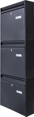 Zdjęcie produktu dla System skrzynek na listy Burg-Wächter 3-komorowy czarny 36x96x10cm, skrzynka na listy A4 z tabliczką znamionową, materiał montażowy, 2 klucze [BKQSCH8 Blanco]