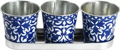Image de Jardinière 3 pots - L 10,1 x l 29,6 x H 10,1 cm - Bleu