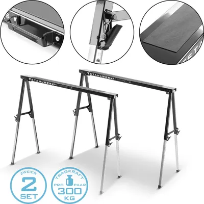Produktbild von STAHLWERK Sägebock 2er Set 150 kg höhenverstellbar 645 - 910 mm Arbeitsbock